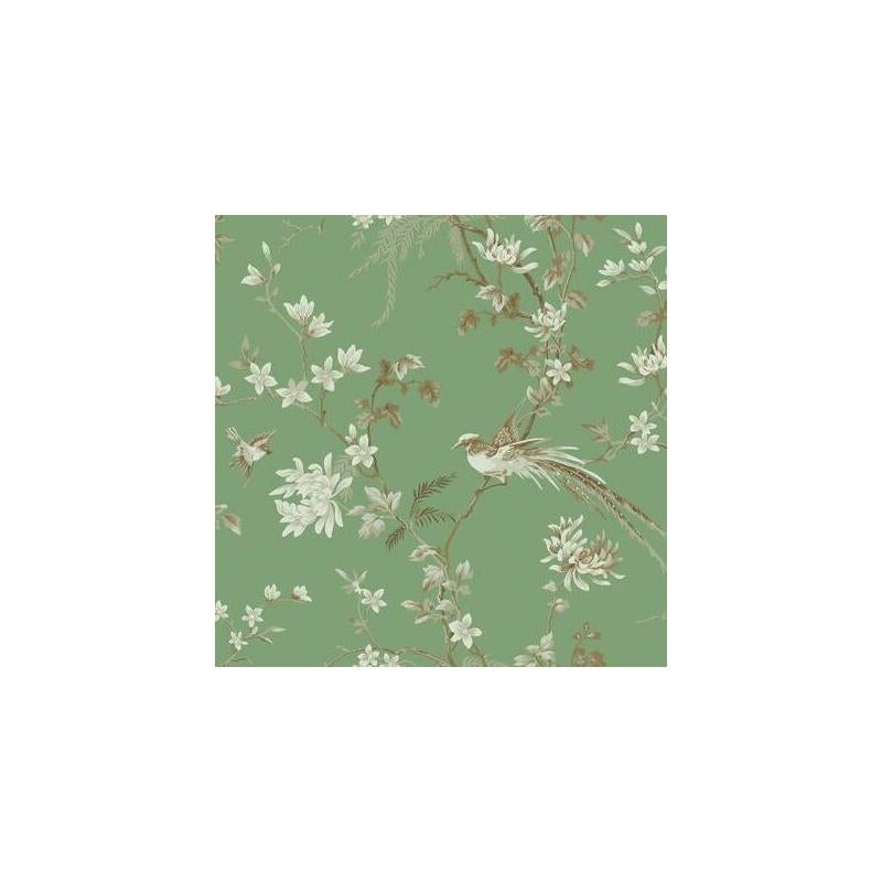 Sample - KT2175 Ronald Redding 24 Karat, Bird And Blossom Chinoserie Wallpaper Green by Ronald Redding