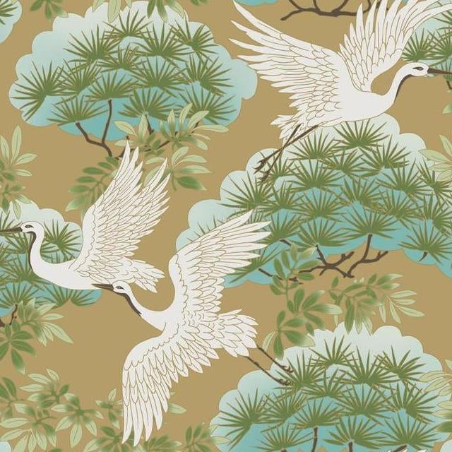 Acquire AF6594 Designs Tea Garden Sprig & Heron Gold by Ronald Redding Wallpaper