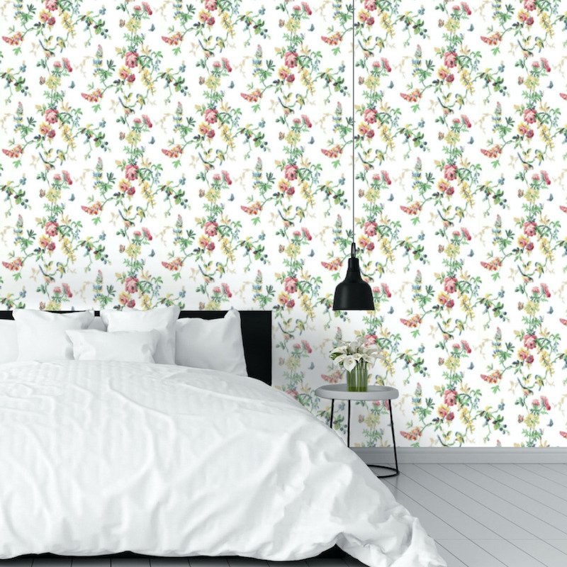Search 5004360 Chickadee Floral Primary Schumacher Wallpaper