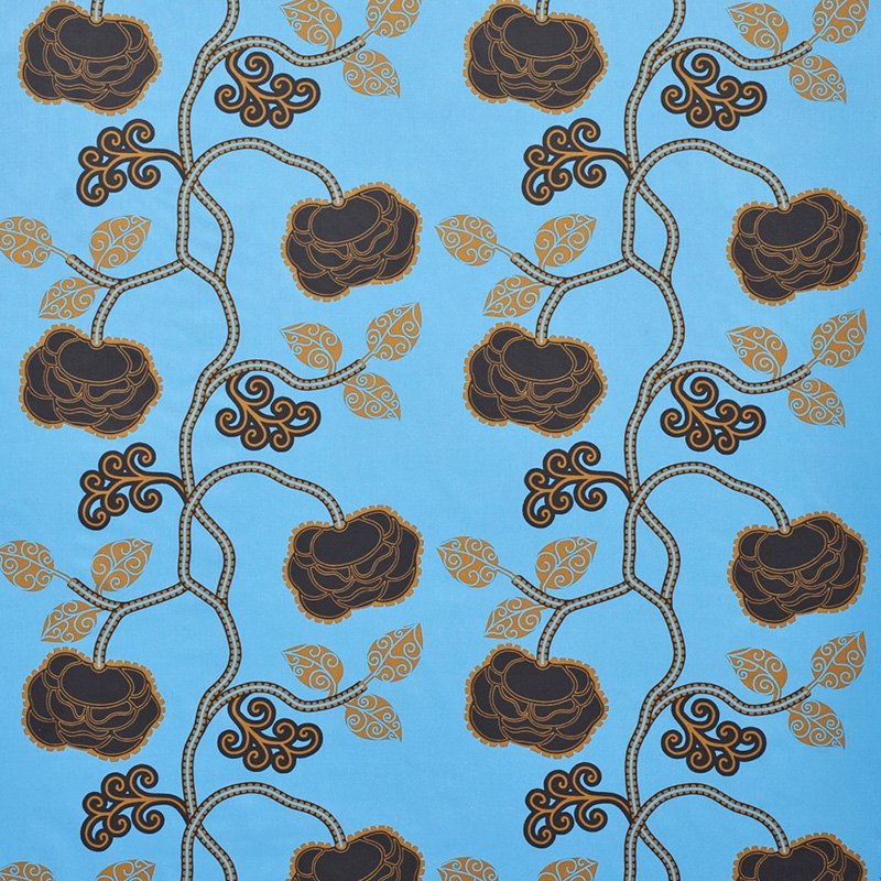 Purchase sample of 179542 Queen Fruit Chintz, Lapis by Schumacher Fabric