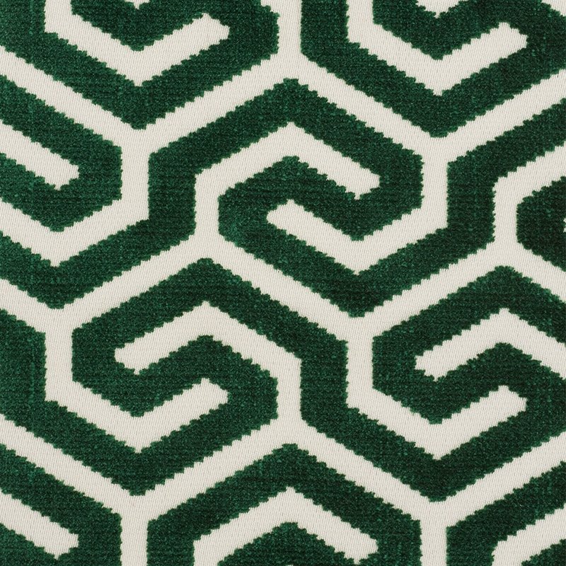 Purchase sample of 73103 Ming Fret Velvet, Emerald by Schumacher Fabric