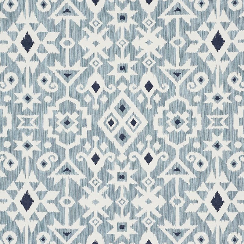 Purchase sample of 76521 Crusoe Ikat, Sky by Schumacher Fabric