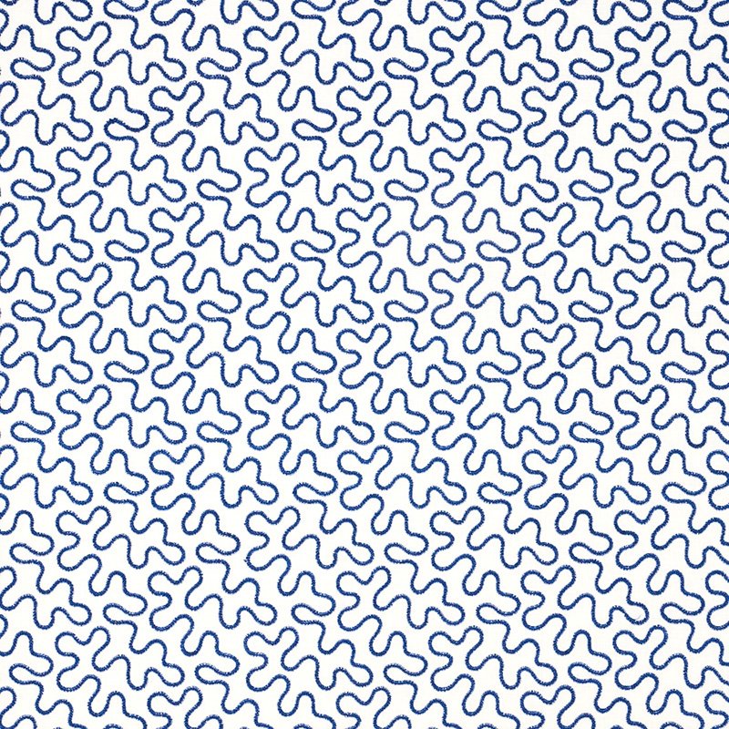 Purchase sample of 67603 Meander Embroidery, Blue On Ivory by Schumacher Fabric