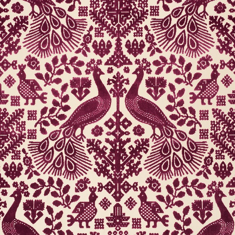 Purchase sample of 72972 Pavone Velvet, Garnet by Schumacher Fabric