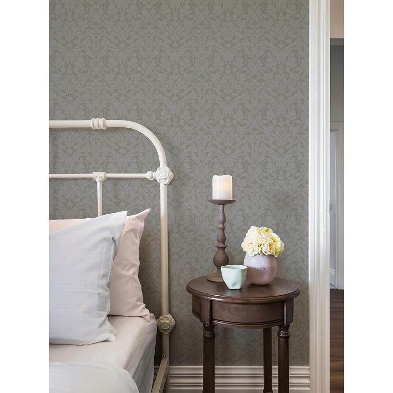 Acquire 2999-14006 Annelie Rosali Grey Scroll Damask Grey A-Street Prints Wallpaper