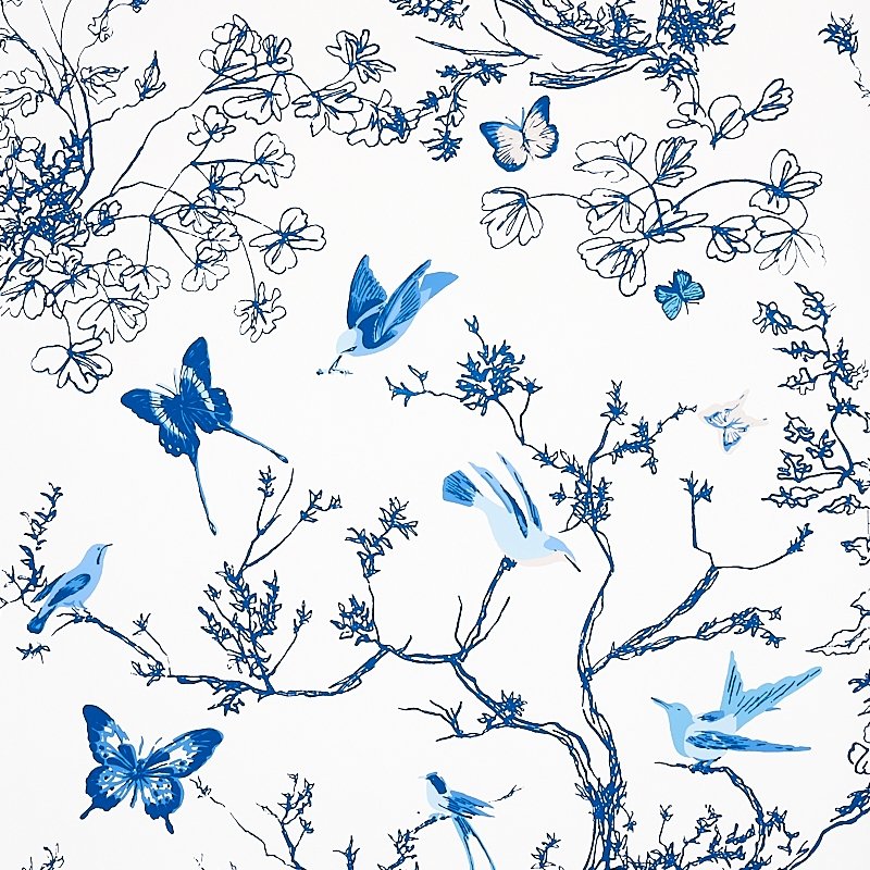 2704421 | Birds and Butterflies, Porcelain - Schumacher Wallcovering