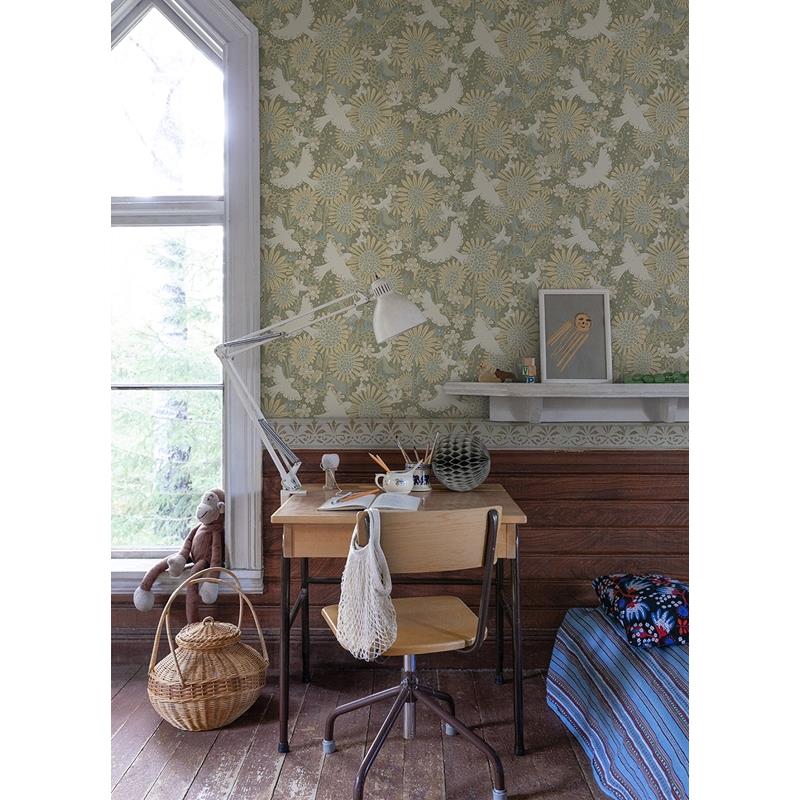 Select 4111-63009 Briony Dramma Sage Songbirds and Sunflowers Wallpaper Sage A-Street Prints Wallpaper