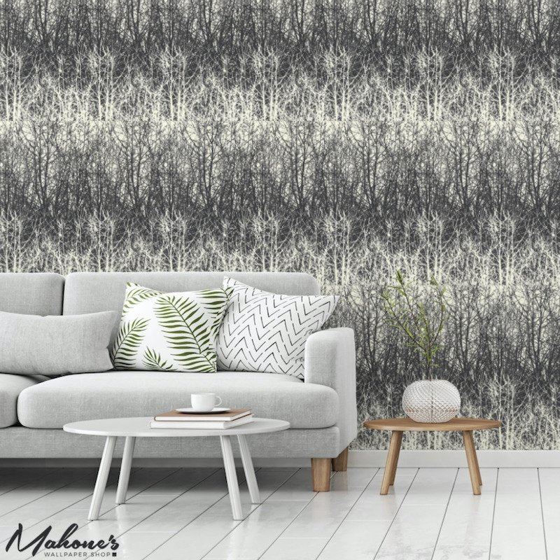 Select 2707243 Birches Black White by Schumacher Wallpaper