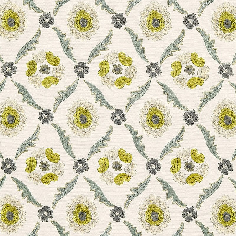 Purchase sample of 65741 Claremont Embroidery, Chartreuse by Schumacher Fabric