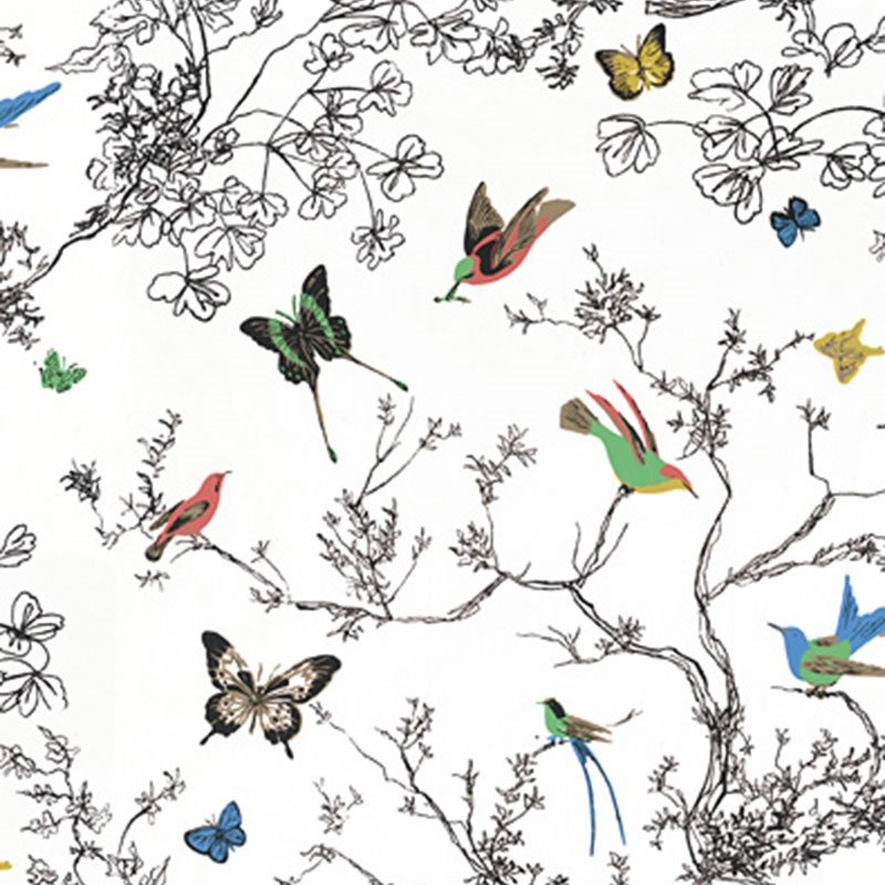 Purchase sample of 174760 Birds Butterflies Multi On White by Schumacher Fabric