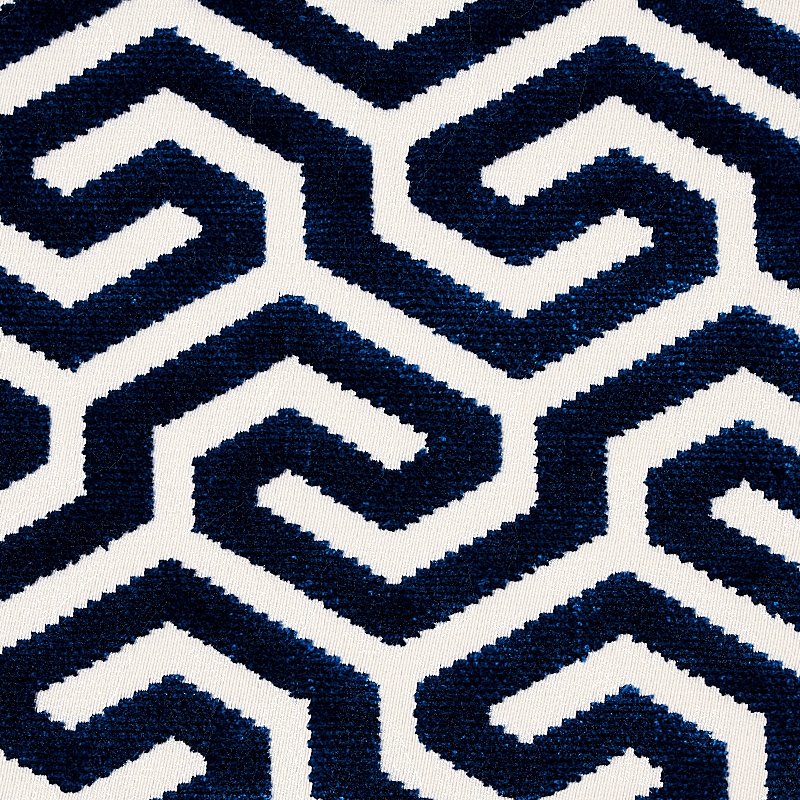 Purchase sample of 73106 Ming Fret Velvet, Navy by Schumacher Fabric