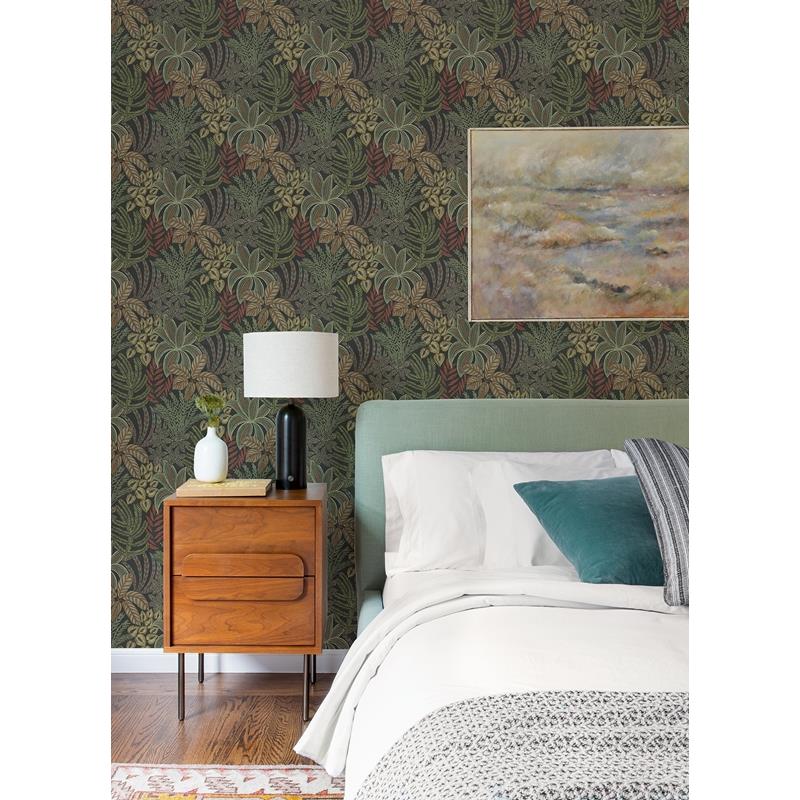 Acquire 2970-13902 Revival Sumner Black Woodland Botanical Wallpaper Black A-Street Prints Wallpaper