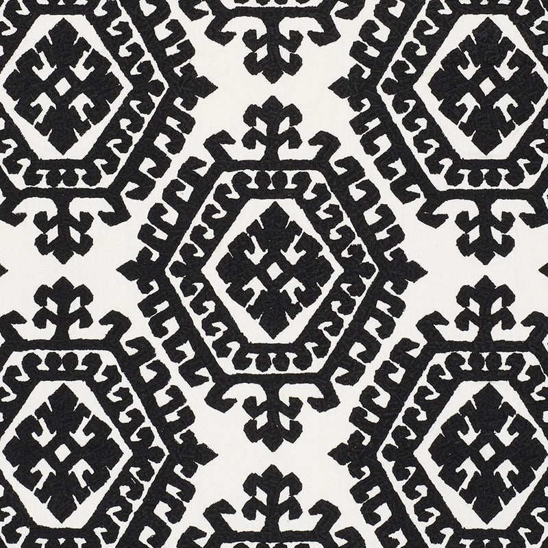 Purchase sample of 71942 Omar Embroidery, Black by Schumacher Fabric