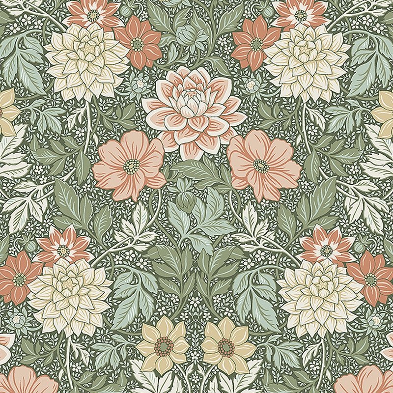 7666 | Dahlia Garden, Green - Borastapeter Wallpaper