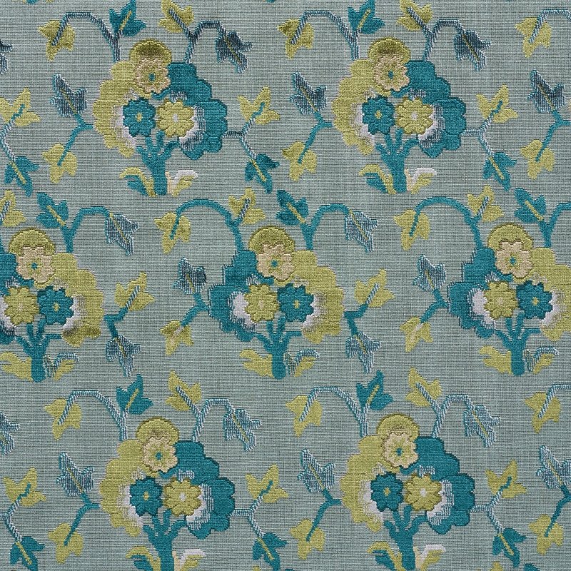 Purchase sample of 77742 Jennie Velvet, Peacock & Celadon by Schumacher Fabric