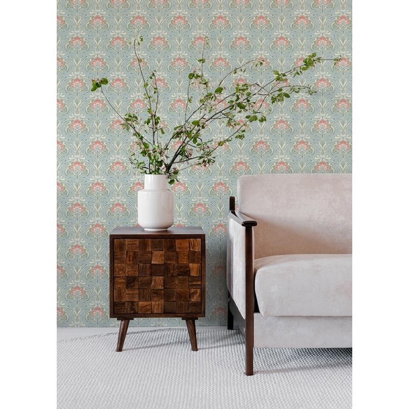 Order 2970-26152 Revival Mucha Light Blue Botanical Ogee Wallpaper Light Blue A-Street Prints Wallpaper