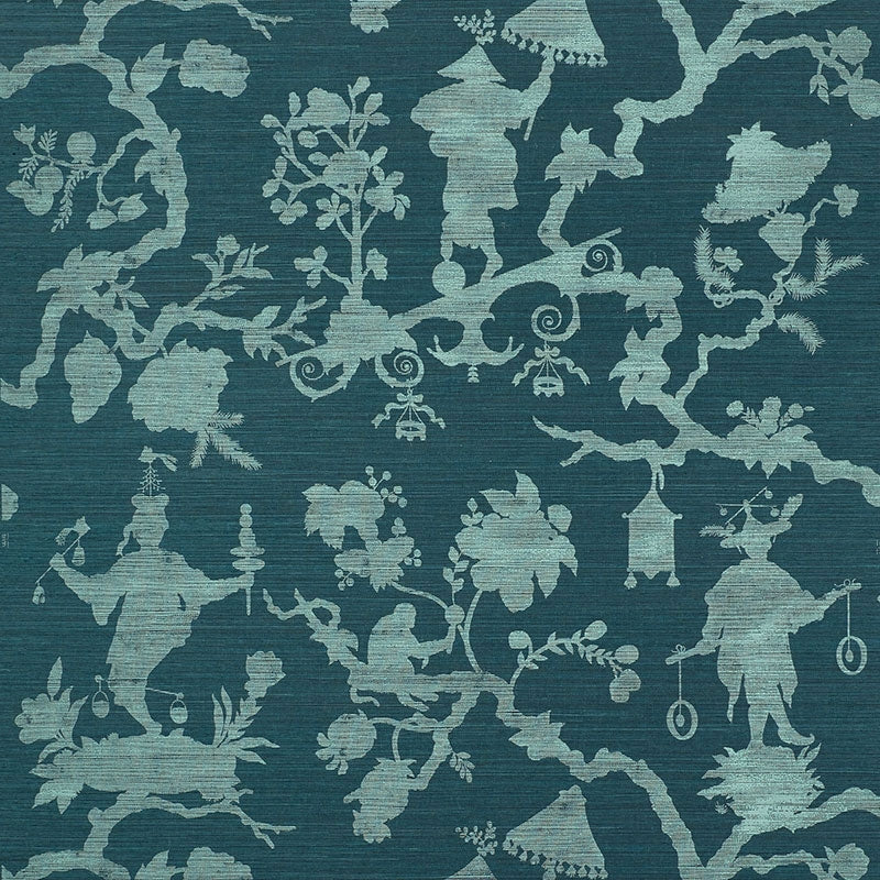 Search 5008253 Shantung Silhouette Sisal Peacock Schumacher Wallpaper