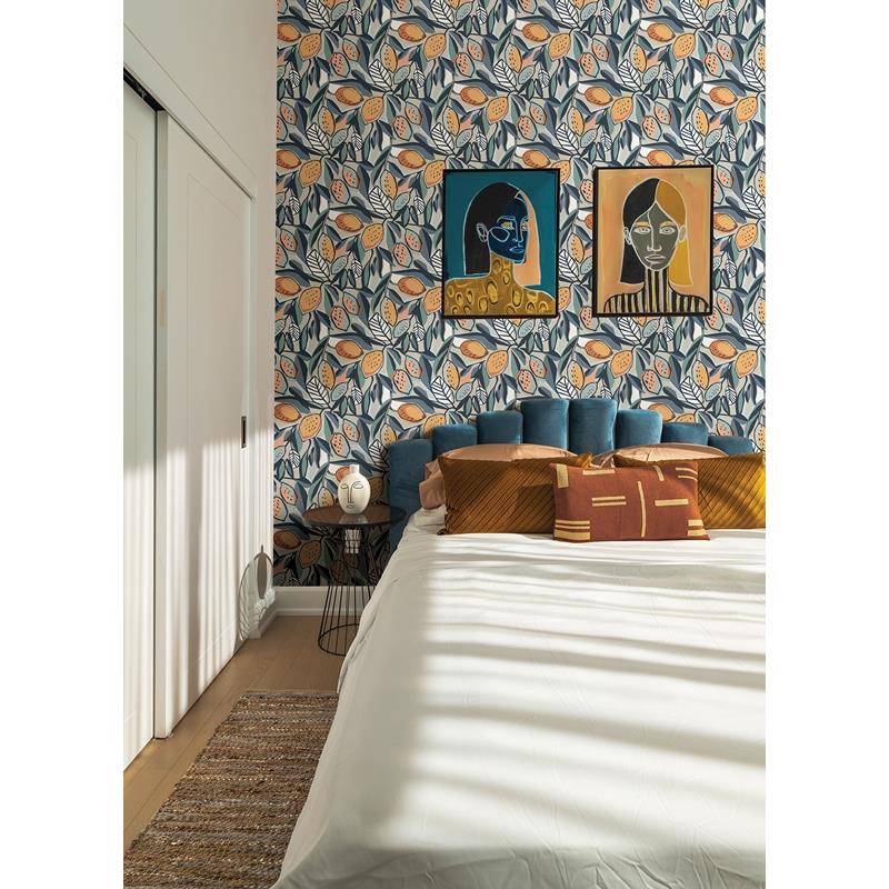 View 4014-26421 Seychelles Meyer Teal Citrus Wallpaper Teal A-Street Prints Wallpaper