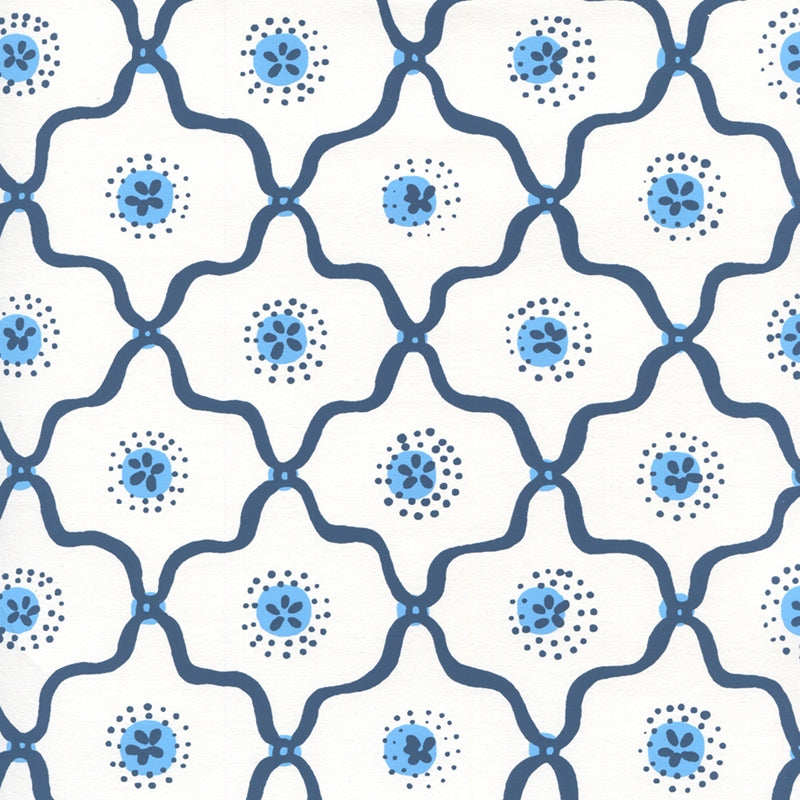 Order 306320W-04WWP Longfellow Navy French Blue On White by Quadrille Wallpaper