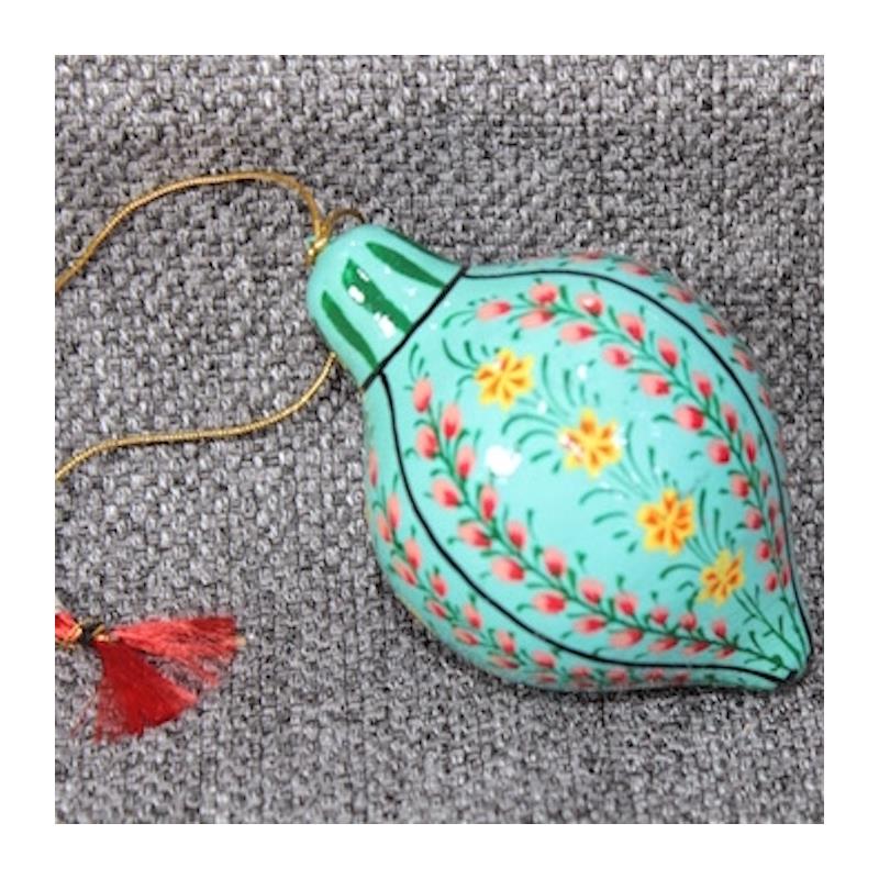 XM3693A Blue Floral Paper Mache Ornament