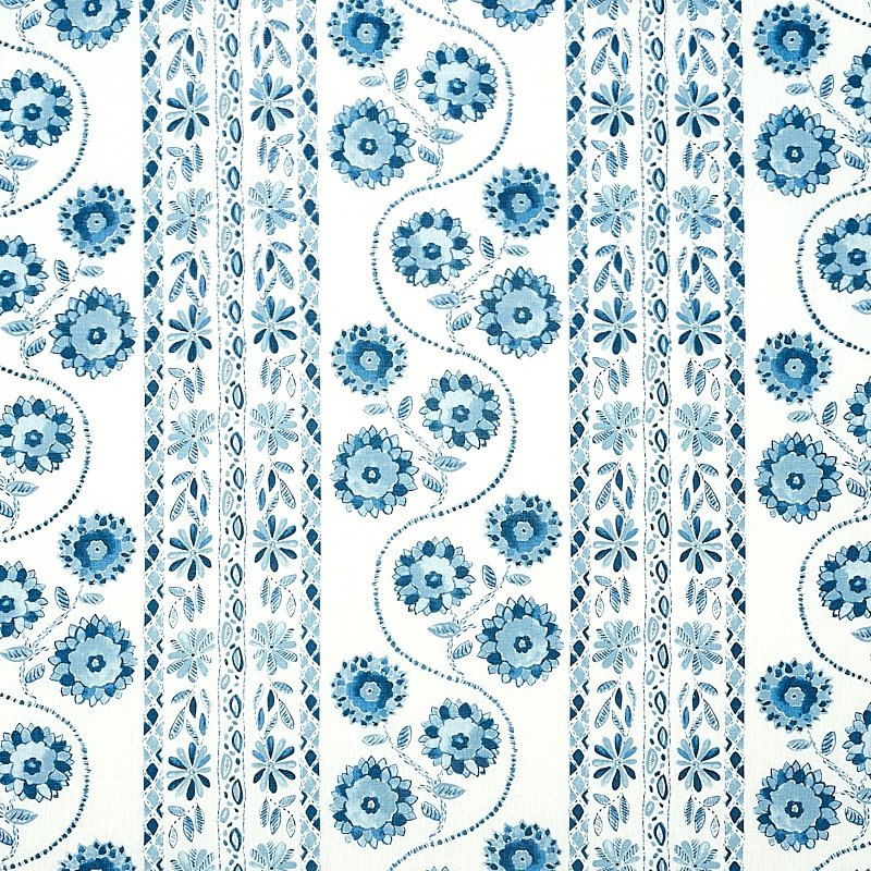 Purchase sample of 179340 Zinnia Handmade Print, Blue by Schumacher Fabric