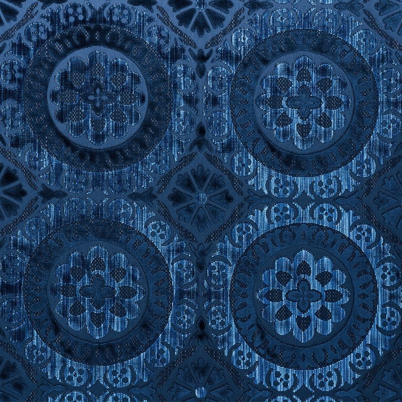 Purchase sample of 77640 Suzani Strie Velvet, Sapphire by Schumacher Fabric