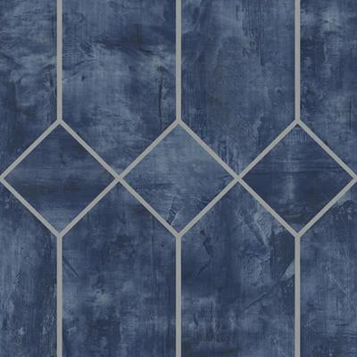 Save LW51602 Living with Art Geo Faux Denim Blue and Metallic Silver by Seabrook Wallpaper