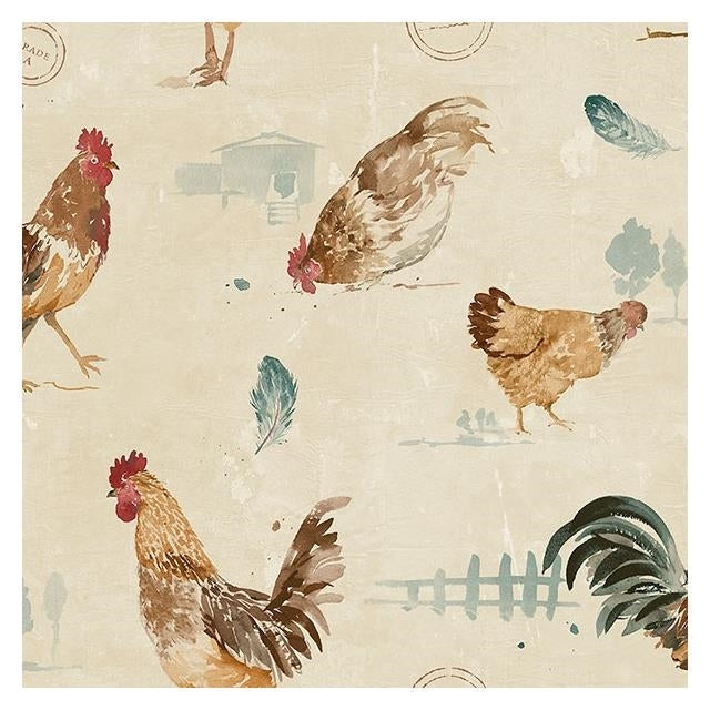 Save FK34434 Fresh Kitchen 5 Brown Roosters Wallpaper by Norwall Wallpaper
