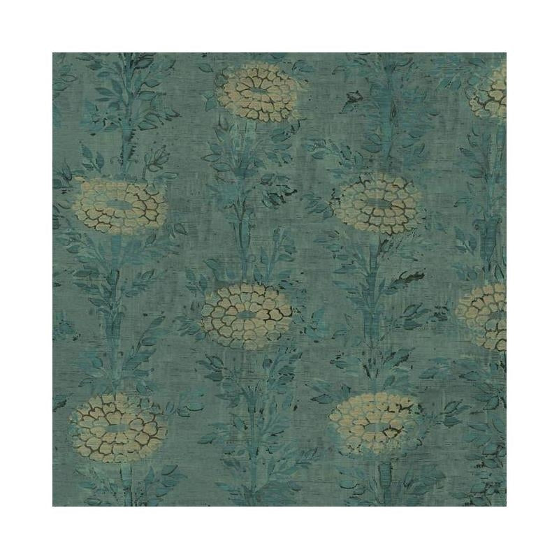 Sample - AF6519 Tea Garden, French Marigold Teal, Gold by Ronald Redding