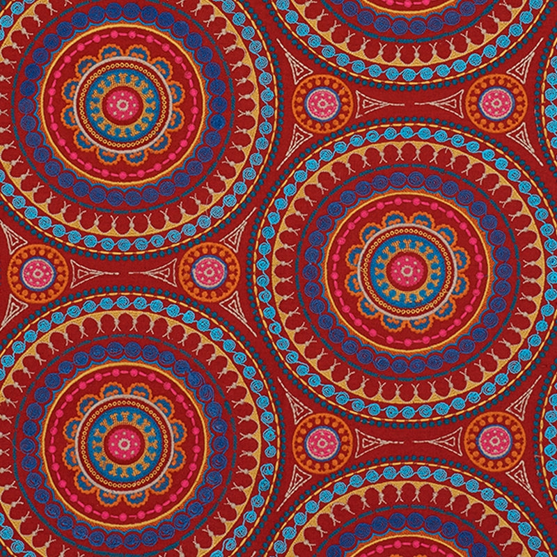 Purchase sample of 71951 Idris Embroidery, Red Multi by Schumacher Fabric