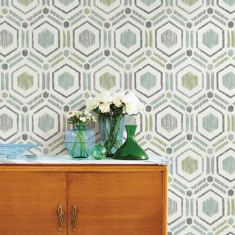 Save on 2901-25435 Perennial Borneo Light Green Geometric Grasscloth A Street Prints Wallpaper