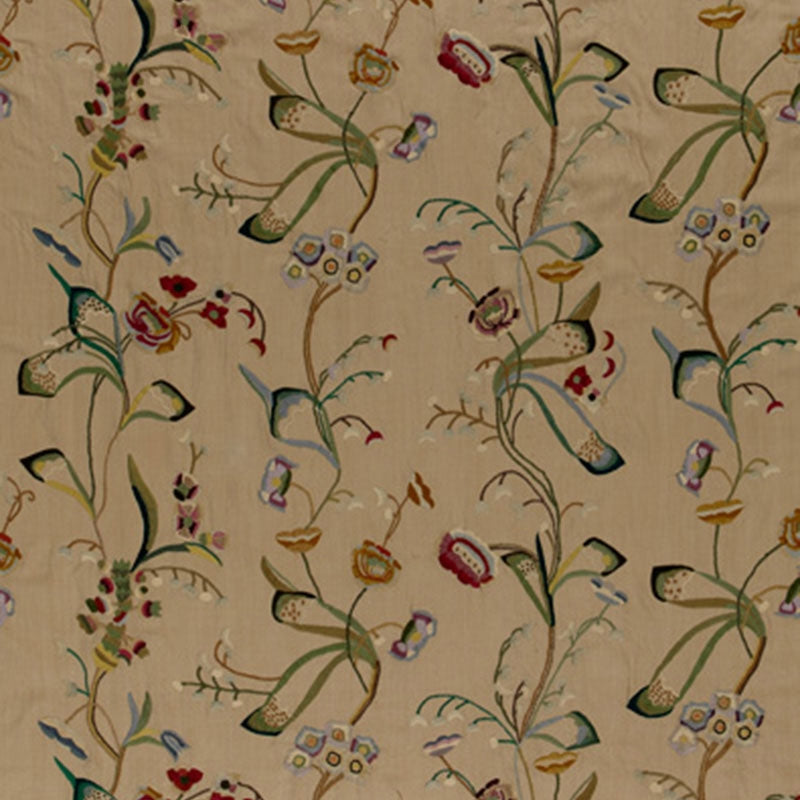 Purchase sample of 52090 Vanessa Embroidery, Chamois/Multi by Schumacher Fabric