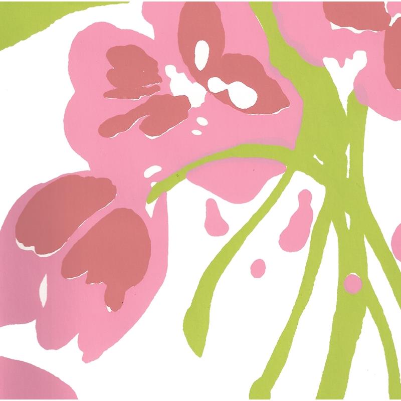Looking 020070WP Tulip Multicolor Multi Pink Green on White by Quadrille Wallpaper