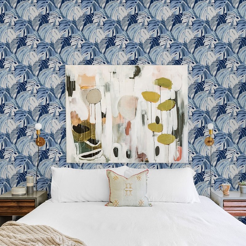 Search 2969-26007 Pacifica Samara Blue Monstera Leaf Blue A-Street Prints Wallpaper