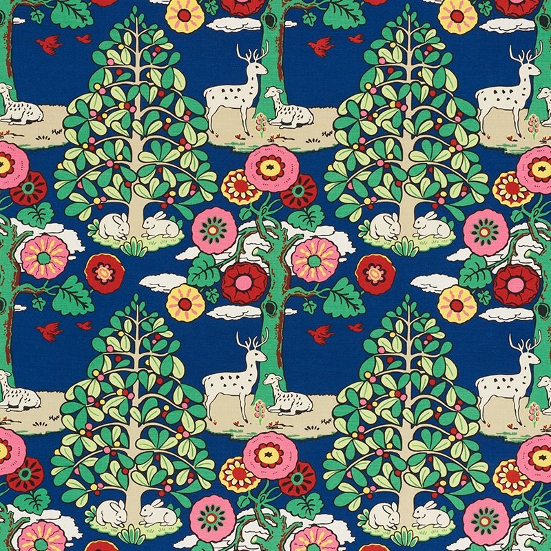 Purchase sample of 176970 Fantasy Forest, Blue Multi by Schumacher Fabric