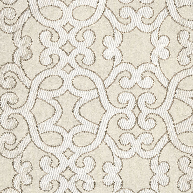 Purchase sample of 65182 Amboise Linen Embroidery, Oyster by Schumacher Fabric