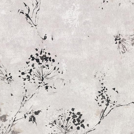 Save 2904-00303 Fresh Start Kitchen & Bath Misty Grey Distressed Dandelion Wallpaper Grey Brewster