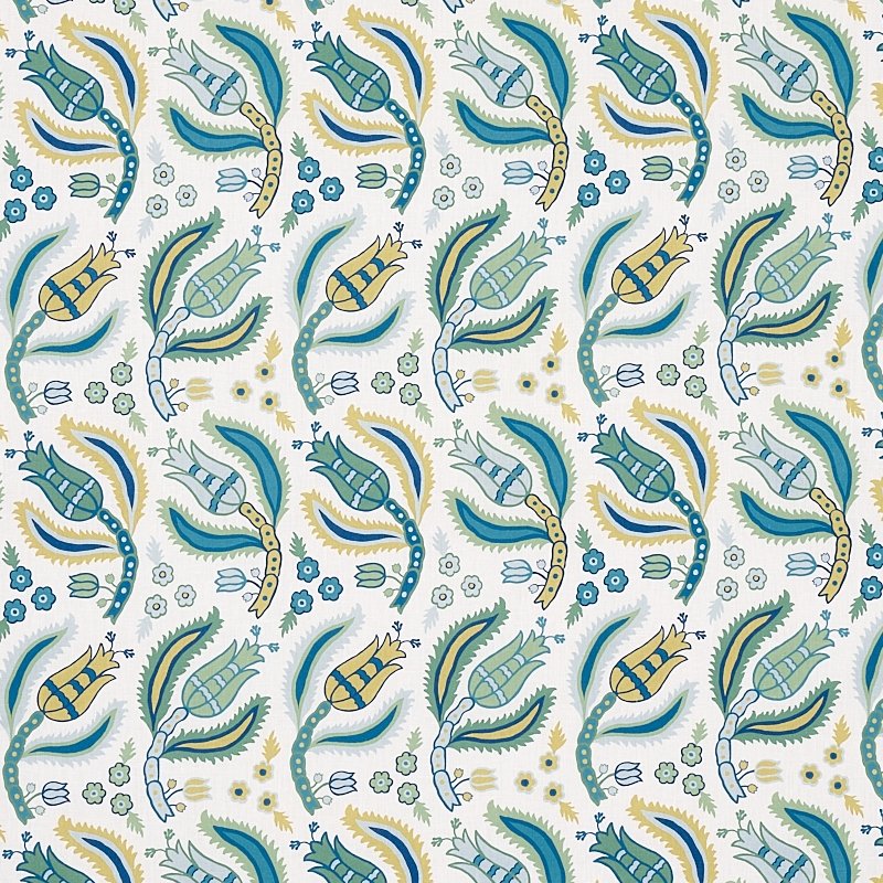 Purchase sample of 179850 Malabar Vine, Peacock by Schumacher Fabric