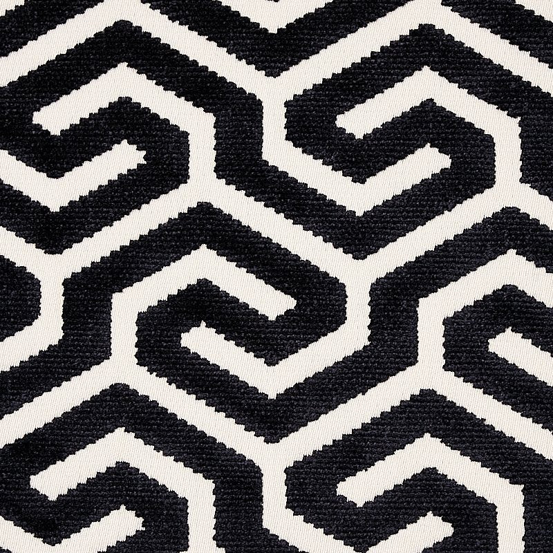 Purchase sample of 73107 Ming Fret Velvet, Black by Schumacher Fabric