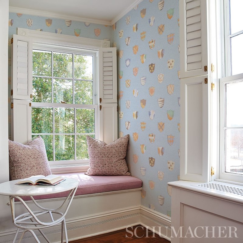 View 5013491 Heraldic Oxford Blue Schumacher Wallcovering Wallpaper