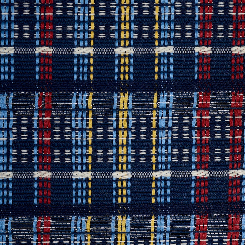 Purchase sample of 79072 Zealand Check, Navy Multi by Schumacher Fabric