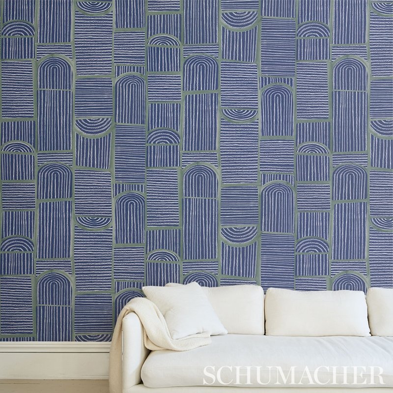 View 5013683 Bloomsbury Deep Navy Schumacher Wallcovering Wallpaper