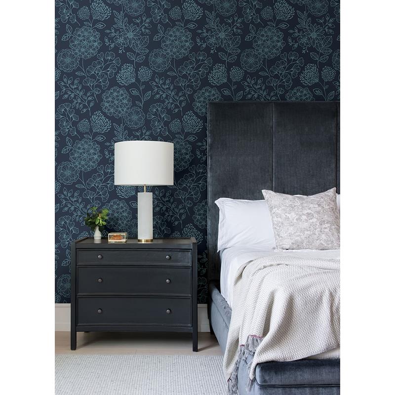 Shop 2975-26207 Scott Living II Ada Indigo Floral Indigo A-Street Prints Wallpaper