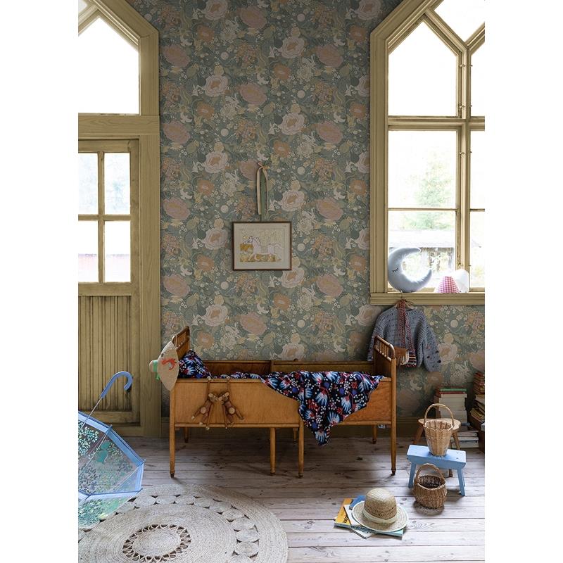 View 4111-63016 Briony Vaxa Slate Rabbits & Rosehips Wallpaper Slate A-Street Prints Wallpaper
