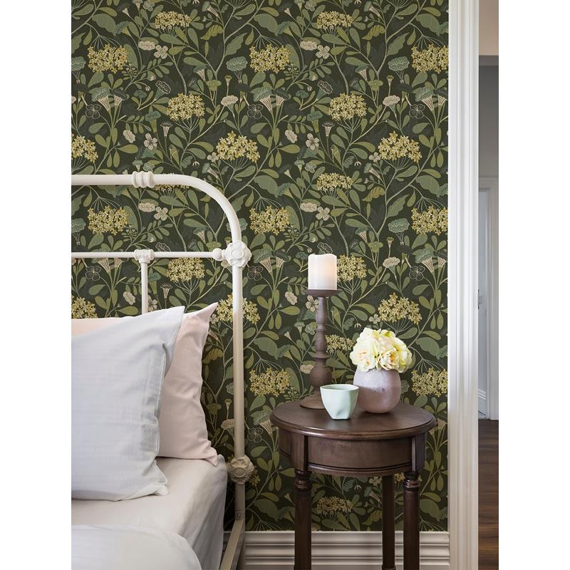 Shop 2999-55022 Annelie Hybbe Dark Green Hydrangea Garden Dark Green A-Street Prints Wallpaper