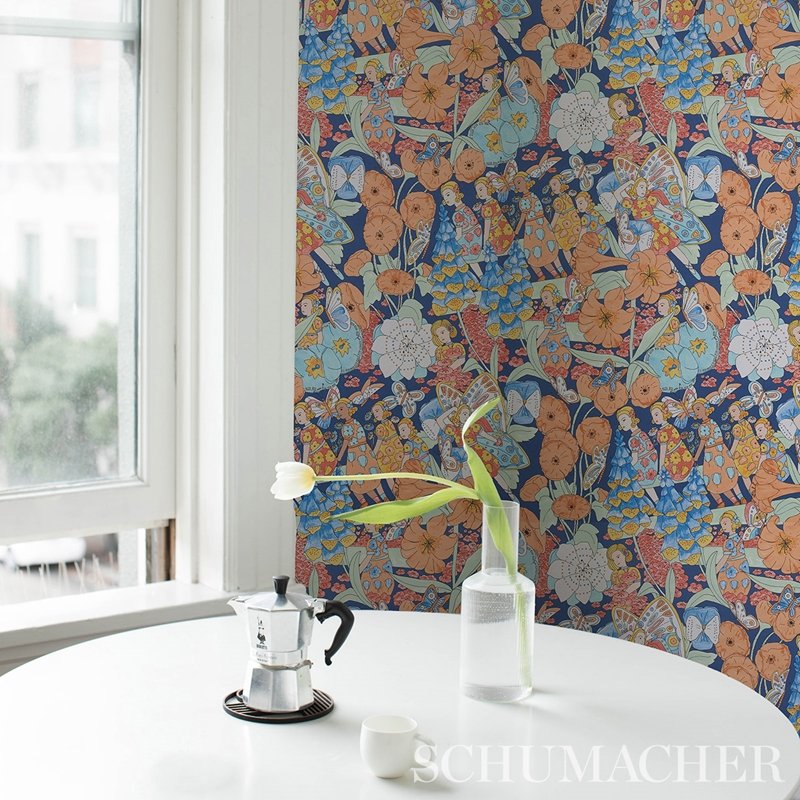Save on 5013540 Fairie Garden Orange And Navy Schumacher Wallcovering Wallpaper