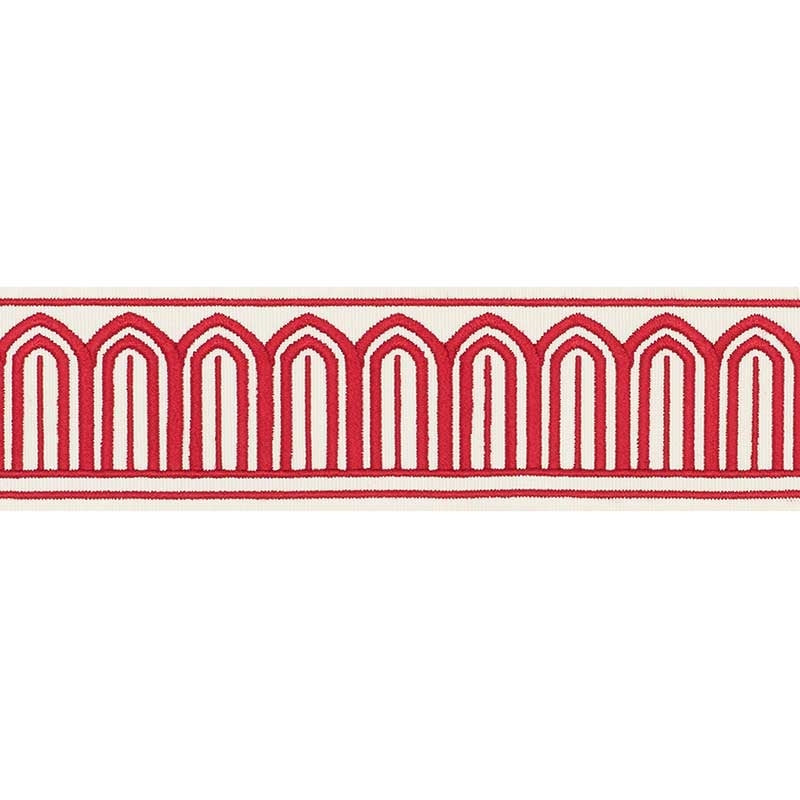 70761 | Arches Embroidered Tape, Red - Schumacher Fabric