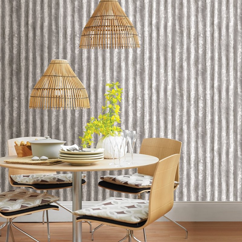 Buy 2922-22336 Trilogy Kirkland Silver Corrugated Metal Silver A-Street Prints Wallpaper