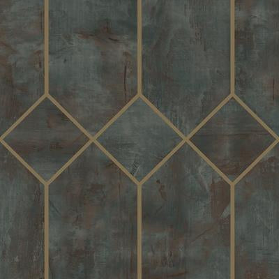 Looking LW51606 Living with Art Geo Faux Rust Forest Green and Metallic Gold by Seabrook Wallpaper