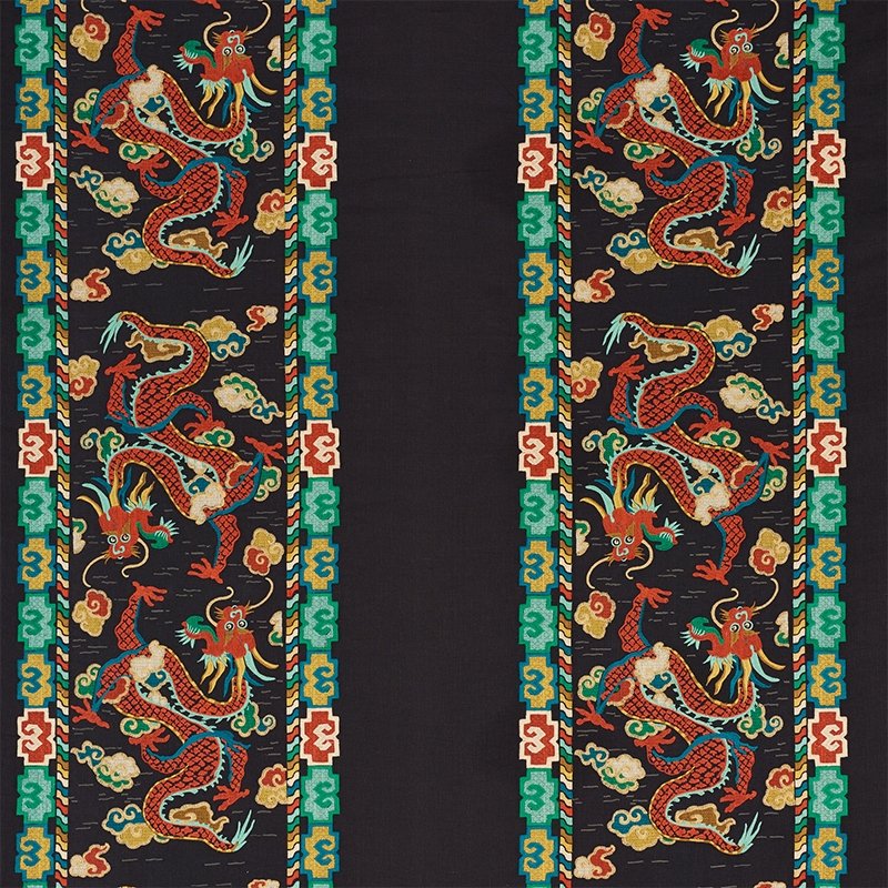 Purchase sample of 78090 Lotan Dragon Embroidery, Black by Schumacher Fabric